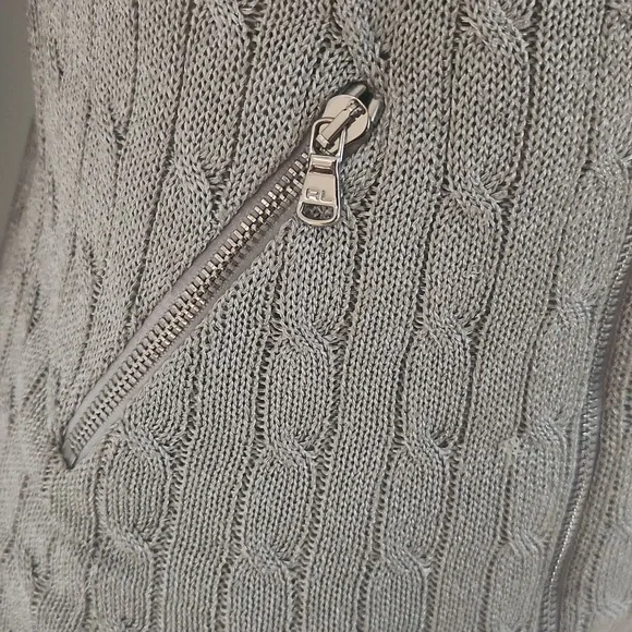 RALPH LAUREN Metallic silver cable Knit Zip-Up Sweater - Picture 4 of 9